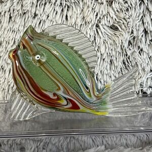 Vintage MCM Hand Blown Murano Style Art Glass Fish Sculpture 8" Striped